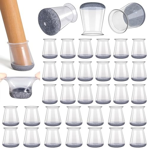TEBOKHAD 32 Piezas Protector Patas Sillas Redonda, Transparente Tacos para Patas de Sillas, Protectores de Suelo de Silicona con Fieltro, Antiarañazos, Reducción de Ruido (Fit: 16-22mm)