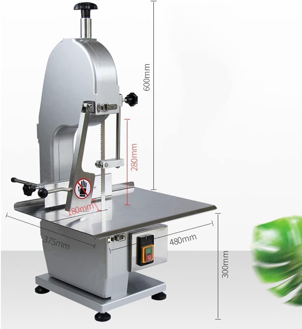 Sierra eléctrica comercial para huesos con mesa de acero inoxidable, sierra de cinta de alta potencia de 1600 W para cortar carne y huesos, pescado y carne de res.