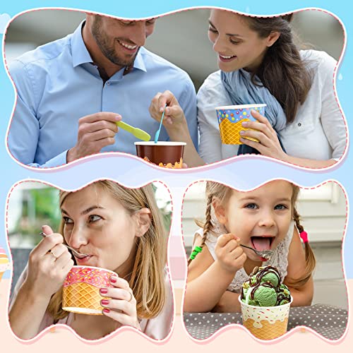 Image of Zopeal 120 Pcs 9oz Ice Cream Bowls Bulk Dessert Ice Cream Cups Paper Treats Sundae Cups Disposable Birthday Party Decorations for Hot Cold Food Soup Yogurt Cupcakes Supplies(Lovely Style)