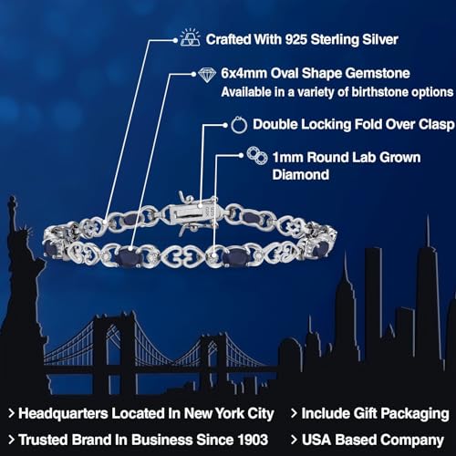Gem Stone King Heart Link Tennis Bracelet for Women | 925 Sterling Silver | Gemstone Birthstone | Oval 6X4MM | 7.25 Inch Length | Double Locking Fold Over Clasp | Fine Jewelry for Her Mom Wife2
