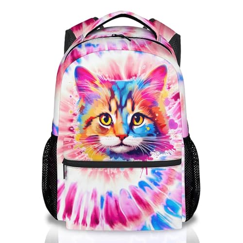 UNIKITTY Girls Cat Backpack Kids School Bag for Elementary Students 17 Inch Large Capacity Bookbag with Multiple Compartments for Middle School Teen Girls