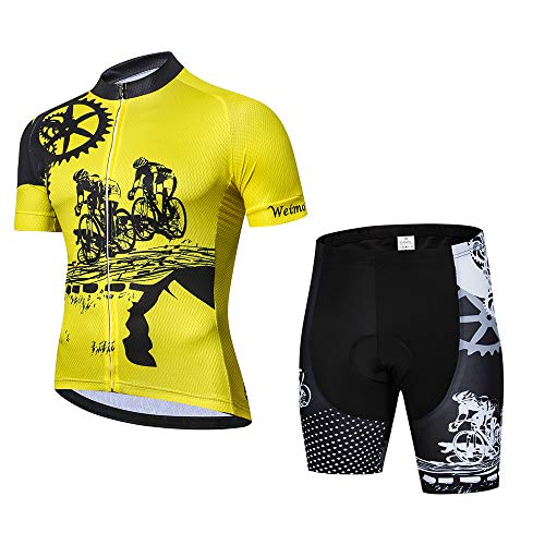 Camisetas de ciclismo para hombre, camisetas de ciclismo de manga corta, ropa de bicicleta con cremallera completa, bolsillos para chaqueta de bicicleta, Amarillo-1, Large