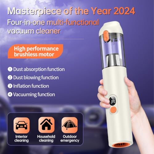 Image of 4 in 1 Car Handheld Vacuum 14000PA High Power, Portable Cordless Small Vacuum, Blow & Suction 2 in 1, Up to 30 Mins Runtime, Cleaner for Home, Car, Office (Beige)