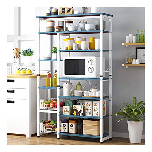 LXFTK Kitchen shelf storage Shelf Shelving Units Standing Shelf Units kitchen shelf unit Kitchen Storage Trolleys Oven shelf tableware storage shelf floor-mounted multi-layer-blue-7