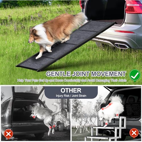 Dog Ramp for Car 63" Long & 17" Wide Portable Dog Ramps for Large Dogs with Non-Slip Rug Surface Dog Car Ramp for SUV Car & Truck, Folding Dog Ramp Up to 250LBS - Image 6