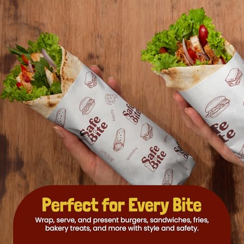 Image of Food Wrapping Paper Sheets 12x10 inch - Greaseproof Foil Paper for Food Wrap | Wrap Roti, Burger, Chapati, Sandwich and Fries - Pack of 100 | Butter Paper Sheets