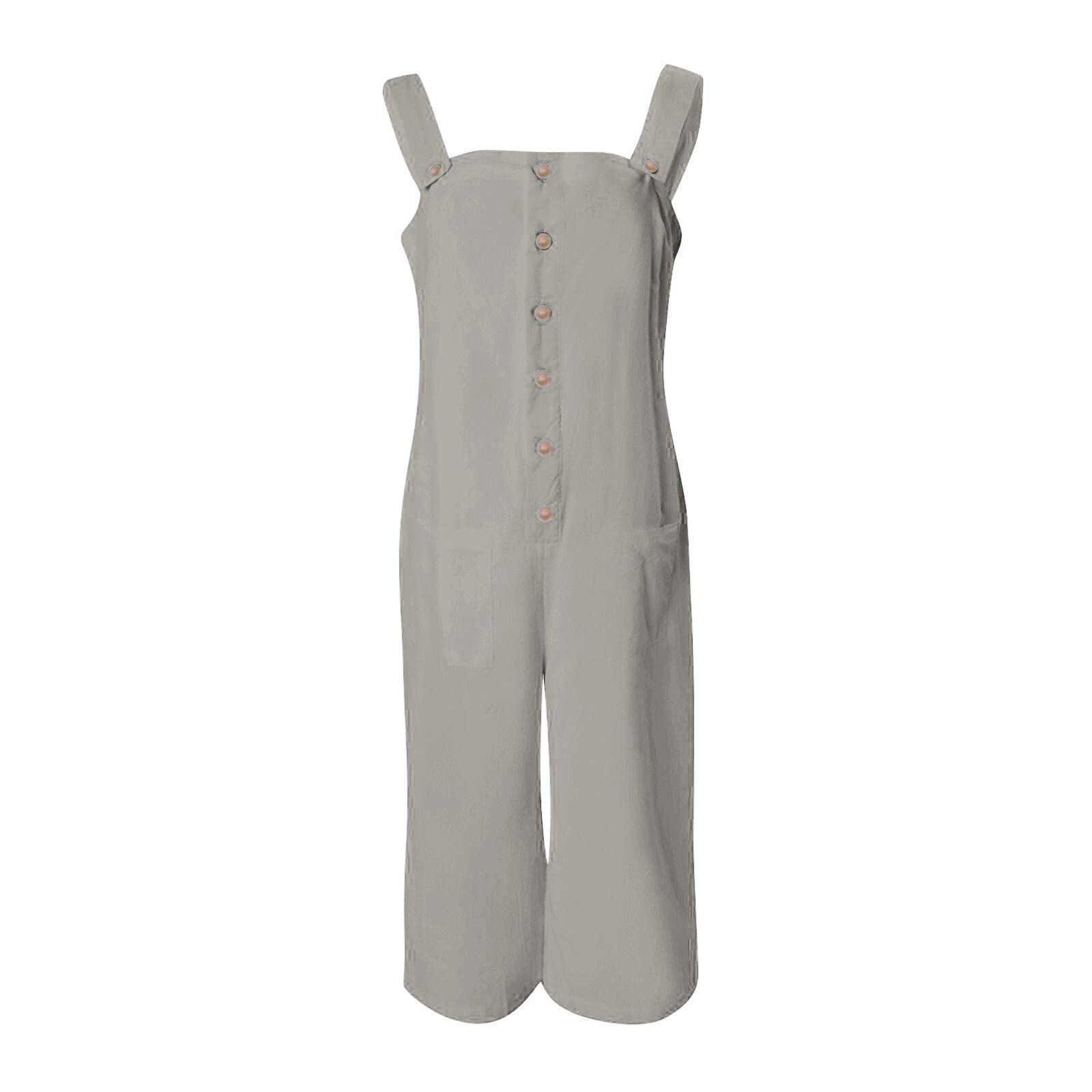Overol De Lino Y Algodón Para Mujer - Sin Mangas, Pierna Ancha, Cuello En V Y Correa Ajustable, Ideal Para Verano