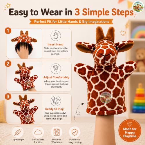 Image of Chi-Chimpu Toyss Giraffe Hand Puppet 22 cm | Cute Animal Hand Puppet for Kids | Soft Plush Storytelling Puppet Toy | Interactive Pretend Play Puppet for Boys & Girls | Educational Learning