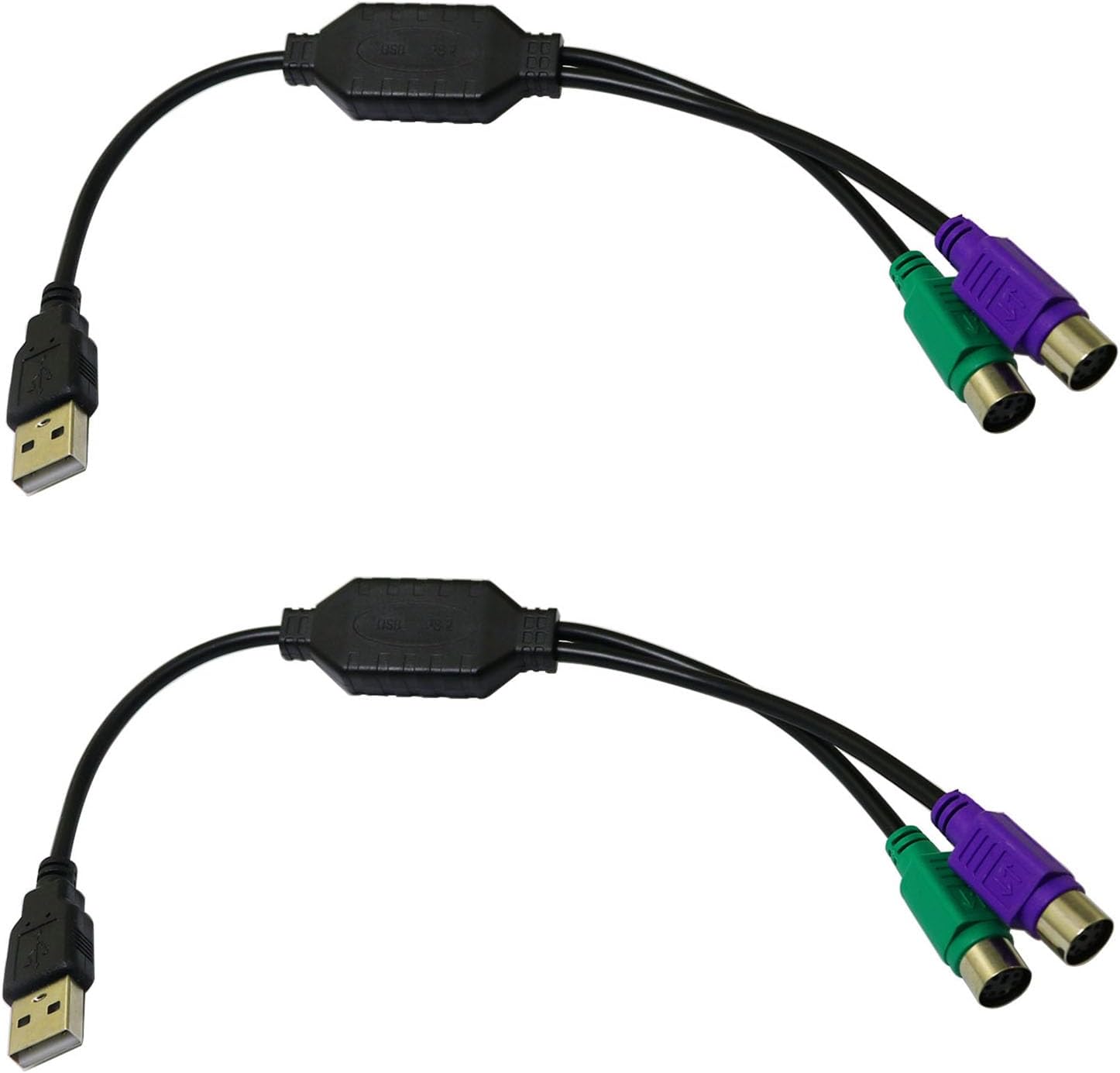 BLLNDX 2PCS Black Dual PS2 to USB Adapter for Keyboard and