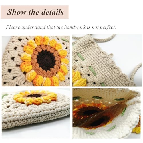 Image of Handmade Crochet Sunflower Phone Bag for Women,Beige