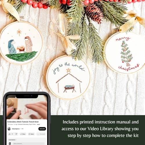 Image of Elly & Grace Christian Embroidery Kit with Embroidery Hoop, Easy Embroidery Kit for Beginners and Adults, Full Embroidery Hoop Kit with Needles and Thread Included (Joy to The World)