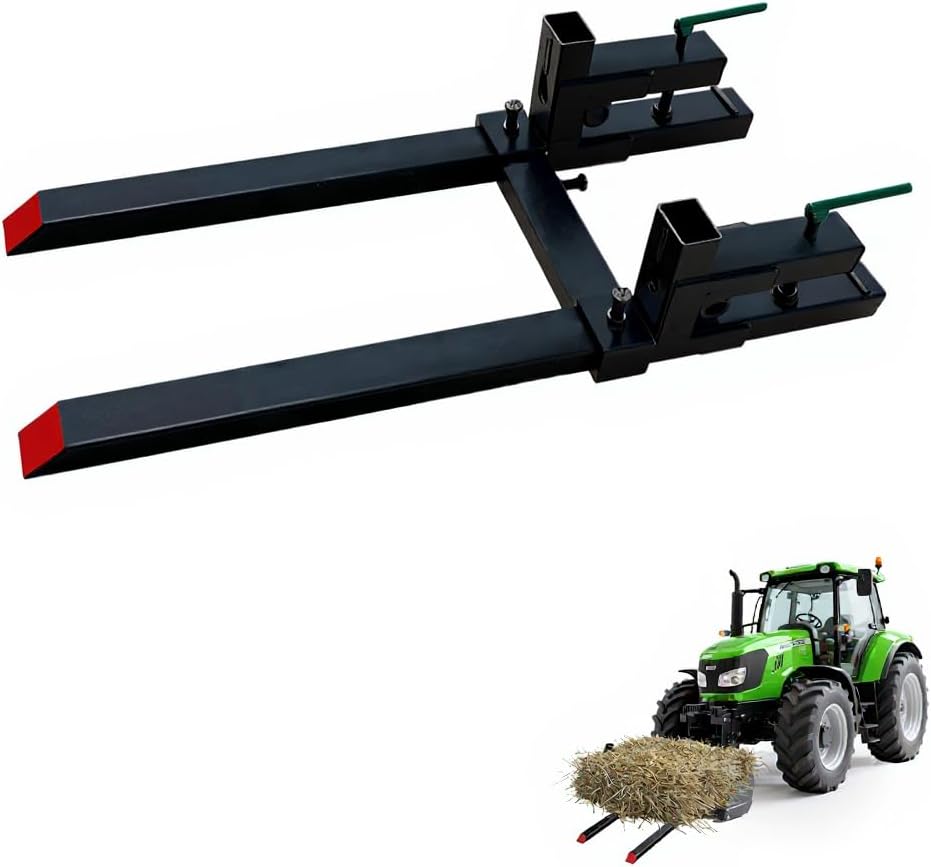 Clamp-On Pallet Forks for Skid Steer Tractor, 2000LB Capacity Adjustable Forks with Stabilizer Bar, 60" Heavy Duty Bucket Forks for Logs, Hay, Lumber – Fits Most Loader Buckets