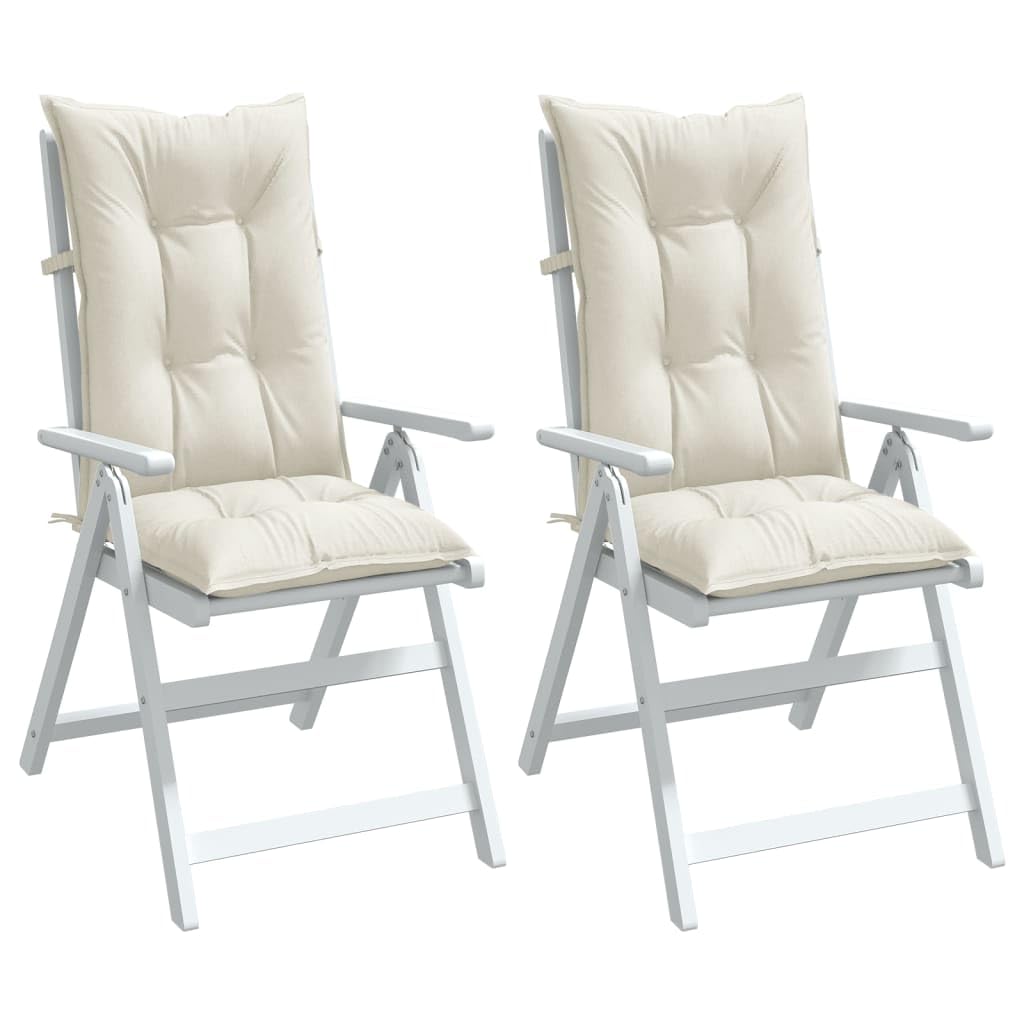 Hochlehner-Auflagen 2 STK. Melange Creme 120x50x7 cm, Bequeme Sitzkissen für Gartenstühle Hochlehner, Polyester-Stuhlkissen mit Füllung und Befestigungskordeln