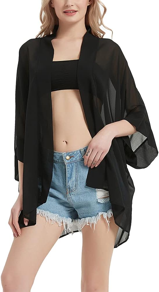 Women's Kimono Cardigans Camouflage Sheer Chiffon Blouse Boho Wrap Casual Coverup Loose Tops