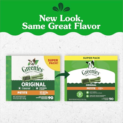 Image of Greenies Veterinarian-Recommended Adult Natural Dental Dog Treats Petite Size, Dog Dental Chews, Original Flavor, 54 oz. Pack, 90 Count