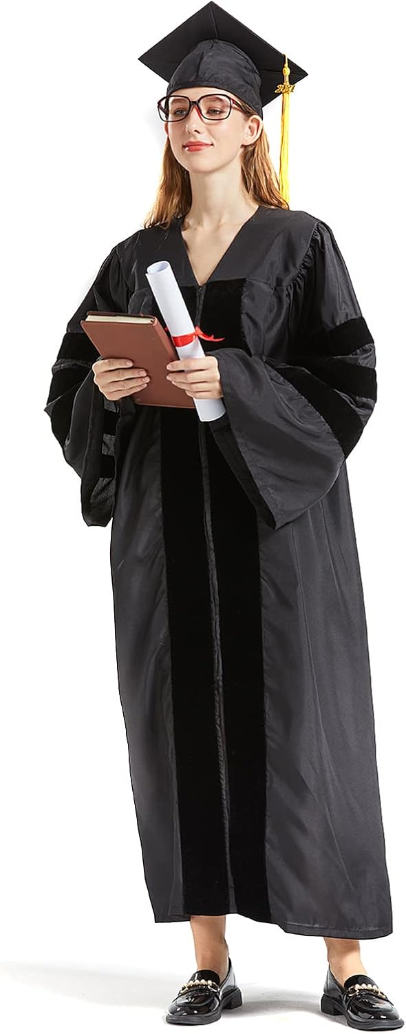 GRADWYSE Doctoral Cap and Gown 2024 Golden Tassel for PhD Graduates Faculty Common Fit Unisex Matte Unisex Black
