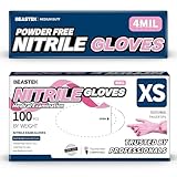 Beastek Nitrile Disposable Gloves, 4 mil Powder-Free Latex-Free Medical Food Grade Cleaning Esthetician Glove, 100 Pcs (X-Small)