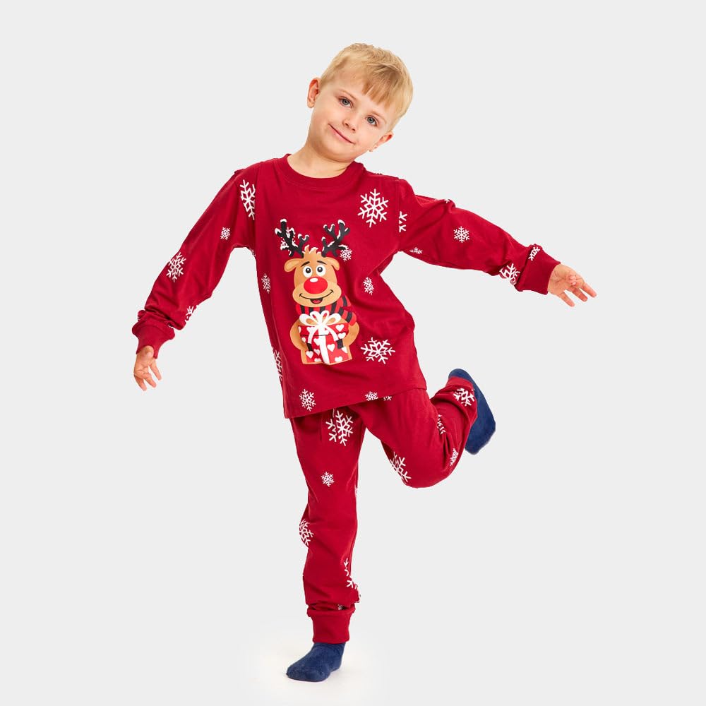 Pijama de Navidad para Familia Rojo Reno Rodolfo Algodón Orgánico