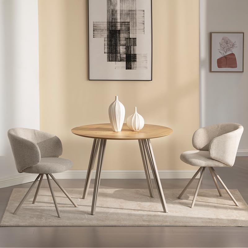 HOMEFAITH Tables Modern Minimalist Small Round Wooden Table with Lightweight Metal Legs