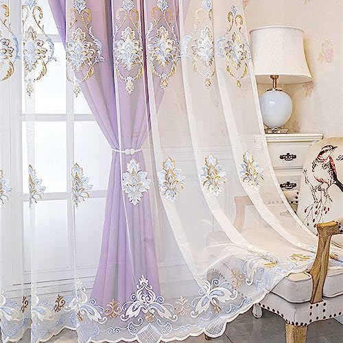 Cortinas moradas de doble capa modernas con cenefas elegantes para sala de estar de 66x90 5