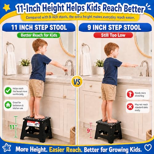 Image of ACSTEP Folding Step Stool 11 Inch, Sturdy Plastic Foldable Step Stool for Kids & Adults, Non Slip Lightweight Collapsible Foot Stools Holds 300 lbs, Ideal for Kitchen, Bathroom, Bedroom, Outdoor