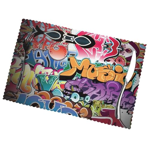 Sets de table imprimés graffiti anti-tache et anti-chaleur pour salle à manger