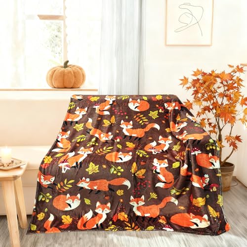 Fox Flannel Blanket 50x60 Inch - Soft Warm Cozy Throw for Sofa/Chair/Bed Fox Home Decor Halloween for Women Family Friends
