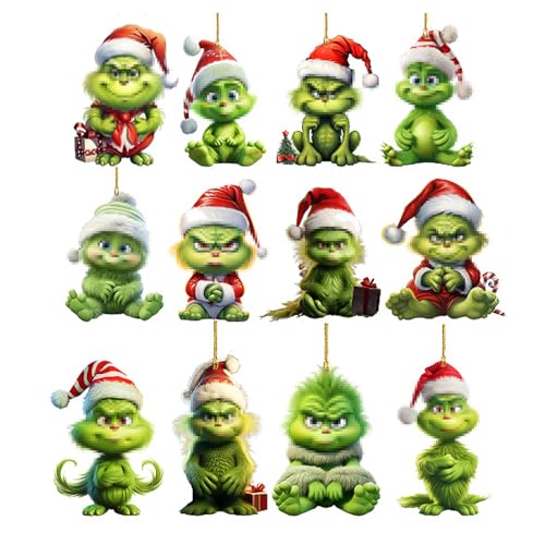 Grinch Deko,Grinch Weihnachtsdeko, Weihnachtskugeln, 12 Stück Grüne...
