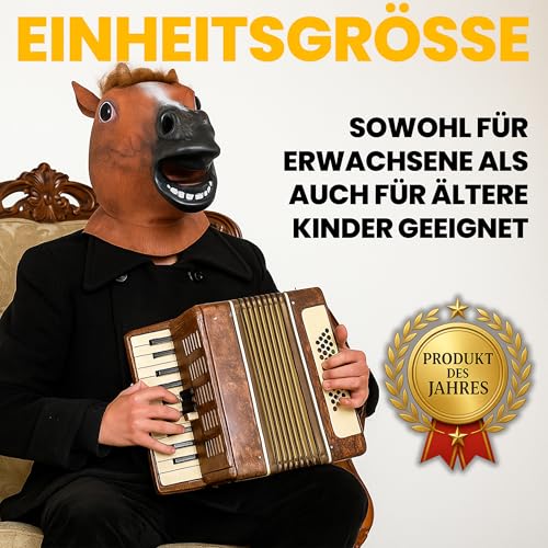 Retoo Pferdemaske für Karneval Maske Latex, Tiermaske Erwachsene, Pferd Kostüm für Weihnachten Party Dekoration, Pferdekopf, Pferde Maske, Tierkopf Halloween, Braun