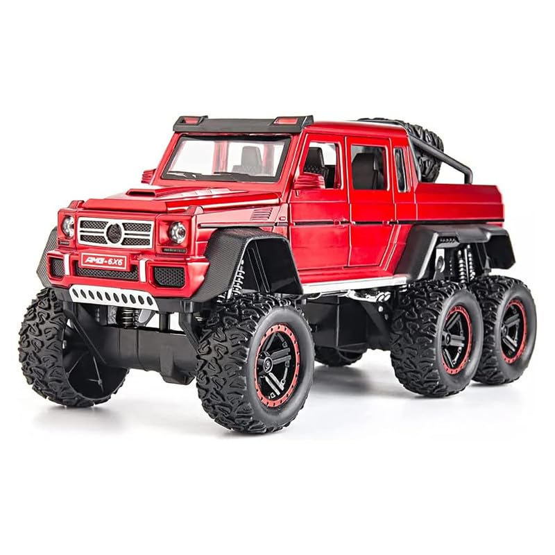 Image of Kids Model 1:24 AMG 6X6 Die Cast Metal Car Pull Back Action Opening Doors with Realistic Engine Sound Lights Toy Car Gift for Boys - Red