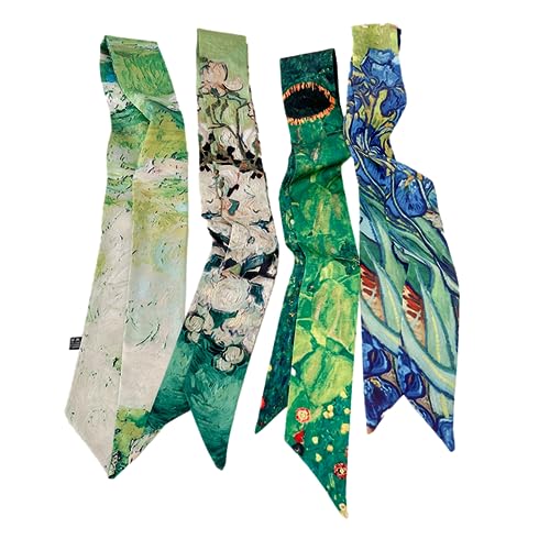 QTMY 4 Pack Purse Scarf for Bags Silk Head Scarf for Hair Handbag Women Scarfs Band Hair Neck Scarves Fashion Gifts,34-1