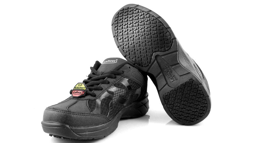 Laforst Womens Synthetic Mesh Upper Lace Up Slip Resistant Server Waitress Slip On Black Sneaker 7.5