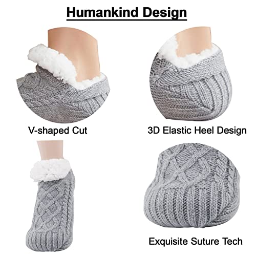 Koreshion Women Knitted Slipper Socks Cozy Sherpa Fuzzy Socks Non Slip Socks Winter Indoor Double Layer Bedroom Slipper Socks M Grey #TOP3