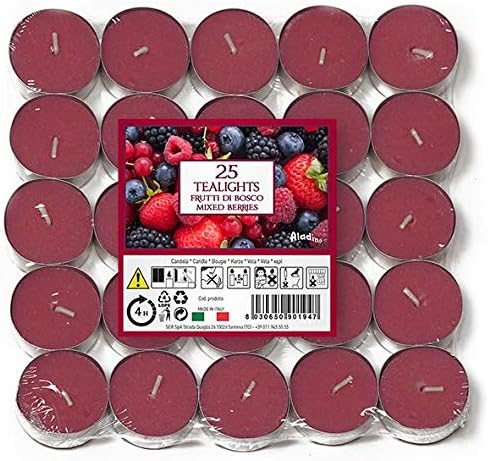 Aladino 150 Tea Lights Candles Scented Tealights- 25 x 6 Scents Mixed Pack - Cotton Flowers, Mixed Berries, Citrus, Rose, Lavender & Cinnamon