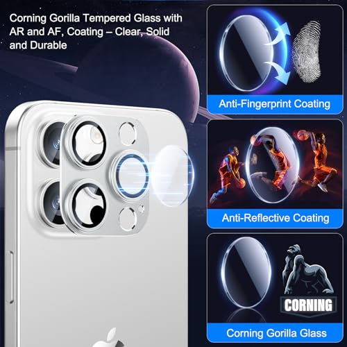 Image of Esanik 2 Pack iPhone 15 Pro /Pro Max Camera Protection, Aluminium Alloy & Sapphire Glass Lens Film, Scratch Resistant, 9H Hardness, 99% Clarity, Compatible with iPhone 15 Pro /Pro Max
