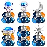 Outer Space Party Decorations - Astronaut & Spaceship Balloons in Blue, Orange & Silver for UFO & Galaxy Themed Birthday Party Supplies (Orange)