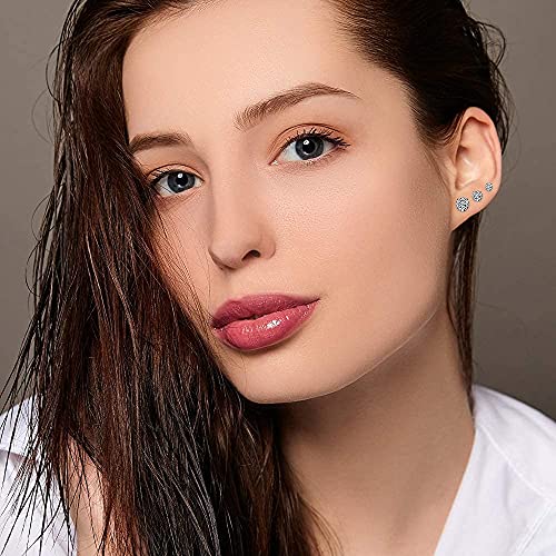 Top Plaza Hypoallergenic Stainless Steel Stud Earrings Round Cubic Zirconia CZ Earring Set for Women Men 3mm-8mm3