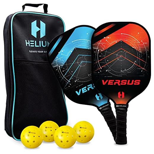 Helium Versus Pickleball Paddle Set of 2 - USAPA Certified - Graphite Fiberglass Surface, Lightweight Honeycomb Core - 2 Rackets, 4 Balls, 1 Sports Bag