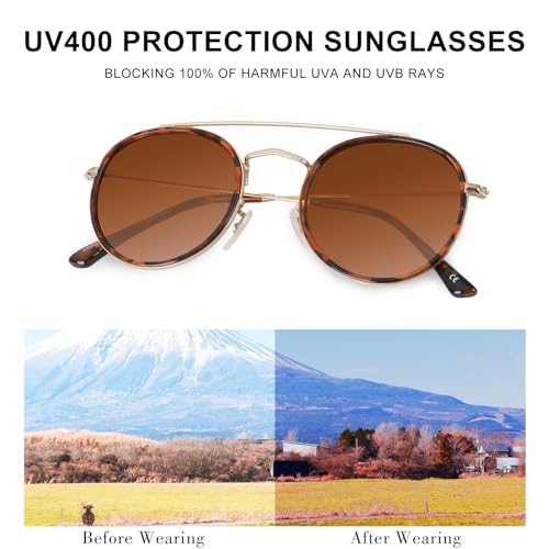 Sumato Retro Round Double Bridge Sunglasses for Women Men Twin Beams Tortoise Circular UV400 Sunnies4