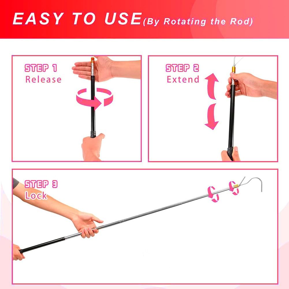 Asta apritetto retrattile 53,5-160 cm, regolabile in acciaio inox, strumento di apertura con gancio per camper, roulotte, lucernari di casa