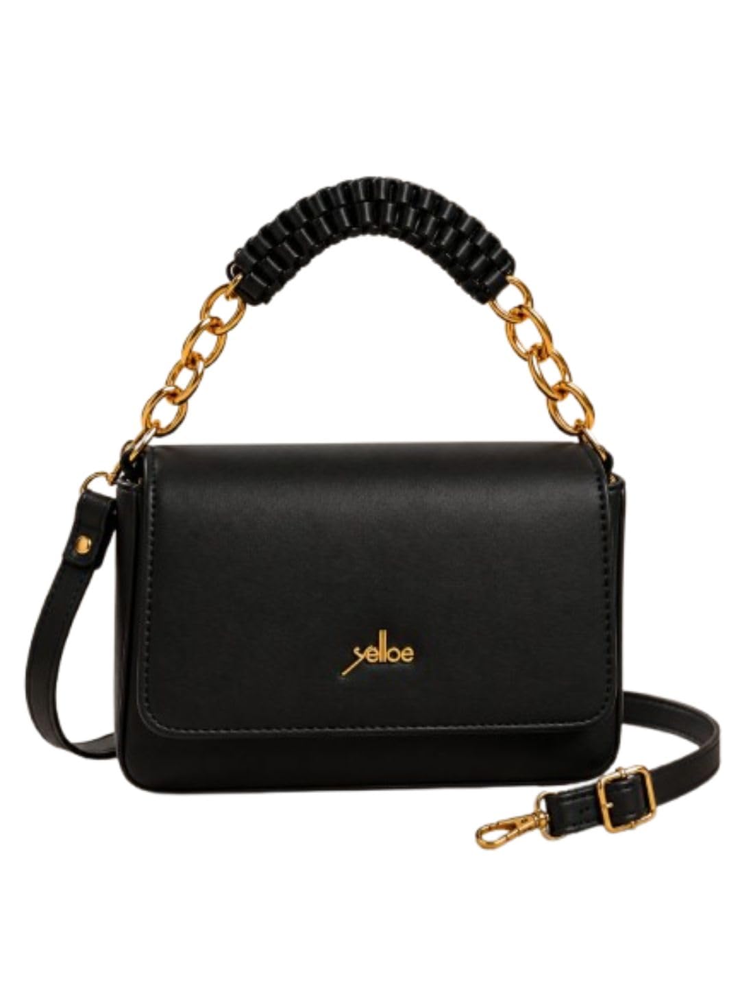 Stylish Black Handbag for Women | Premium PU Leather Crossbody Sling Bag with Gold Chain & Pleated Handle Top-Handle Satchel Purse for Girls and Ladies-image-23