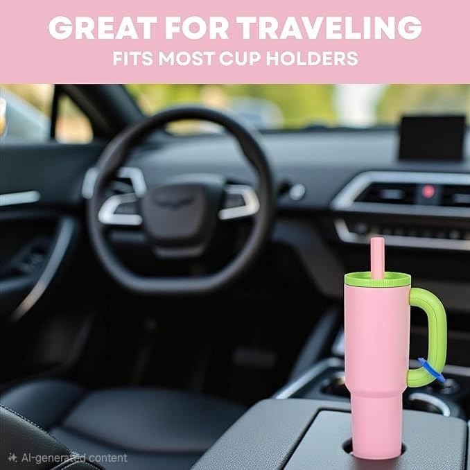 Image of 1200ml Stainless Steel Tumbler with Lid & Straw - Vacuum Insulated Travel Cup - Hot & Cold Drinks Up to 12 Hours - Spill-Resistant, Durable Mug for Gym, Office, Commute (Pink + Green)