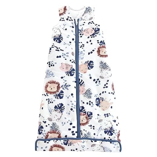 Chilsuessy Baby Ganzjahres Schlafsack, 2.5 Tog Schlafsack für Kleinkinder, Ärmellos Winter Babyschlafsack mit einstellbarer Länge, Natur Baumwolle, Zebra Löwe, 110cm/Baby Höhe 100-120cm
