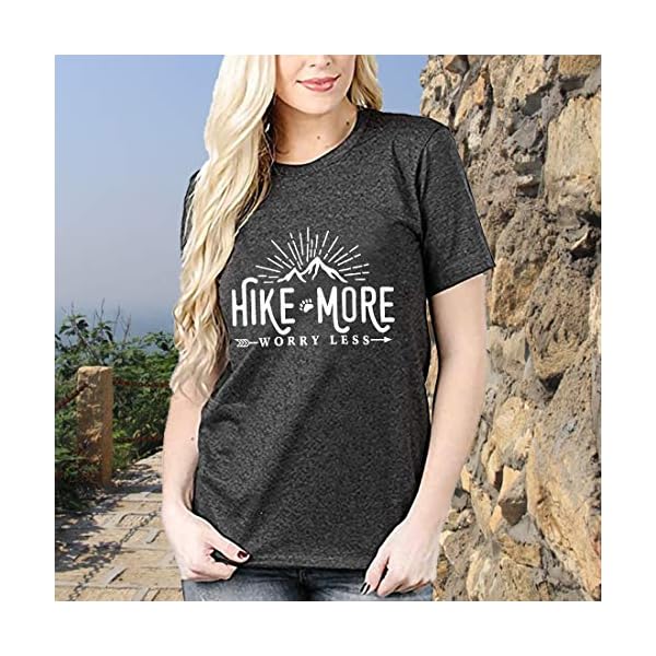 Hike-More-Worry-Less-Shirts-for-Women-Hiking-Shirt-Funny-Letter-Print-Tshirt-Short-Sleeve-Shirt-Gift-for-Hiker Hike More Worry Less Shirts for Women Hiking Shirt Funny Letter Print Tshirt Short Sleeve Shirt Gift for Hiker