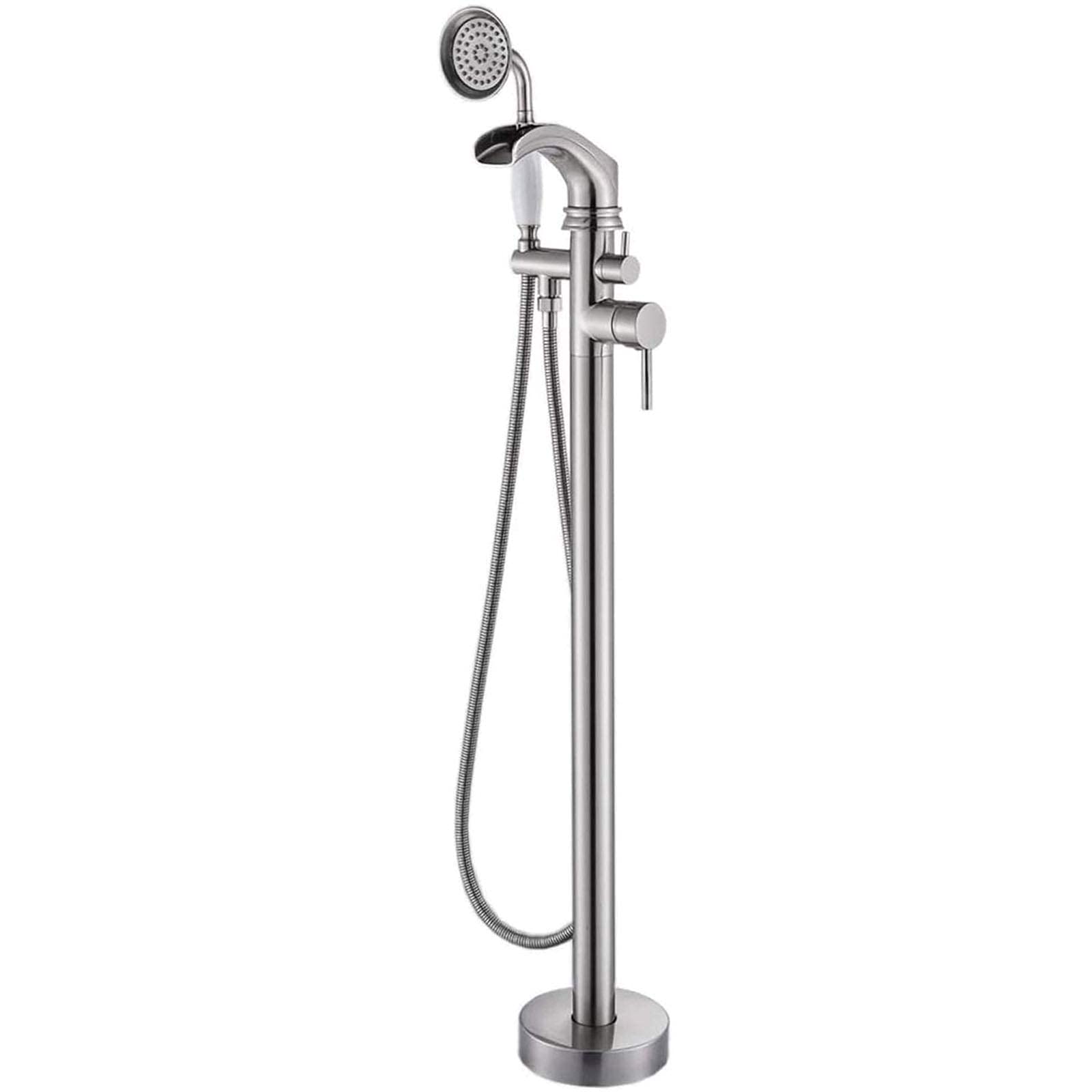 DFGHNBVC Waterfall Bathtub Faucet With Hand Shower, Floor Mounted Tub Filler Faucet, Single Handle Bathroom Tub Mixer Tap, Freestanding Bathtub Faucet,Brushed Nickel,Brushed Nickel