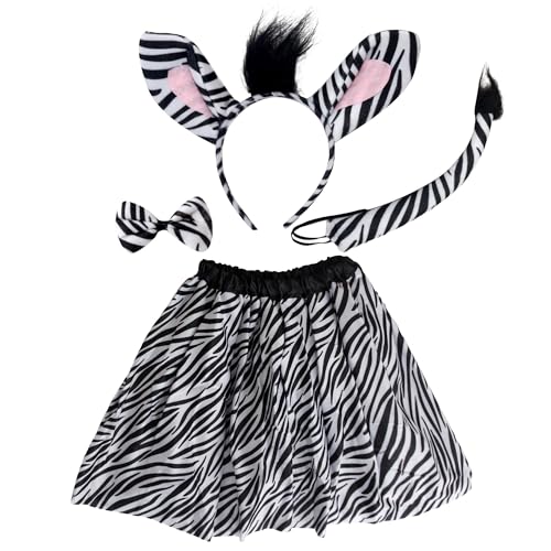 Carnavalife Costume d'animal avec jupe pour adultes - Ensemble de tulle - Tigre, vache, zèbre, girafe - Tenue de fête unisexe (zèbre, adulte, 40 cm)