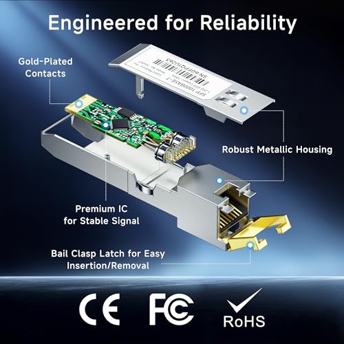Image of Cable Matters 1000BASE-T Gigabit SFP to RJ45 Copper Transceiver,100m 2-Pack | Ethernet Transceiver Module, Compatible with Cisco, Ubiquiti, TP-Link, Netgear, MikroTik and Supermicro Equipment