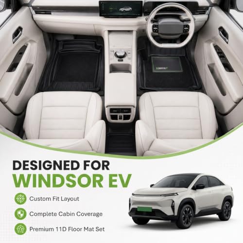 Image of EV MASTER 11D Car Floor Mats for MG Windsor EV Hybrid (2026 Onwards) Complete Set | Anti Slip Full Coverage Premium Luxury Mats | Washable Waterproof All Weather Car Floor Mats
