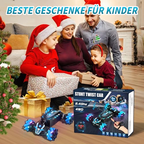 AYIQUTY Ferngesteuertes Auto, RC Stunt Car mit Spray, Lichtern und Musik für Kinder, 4WD 2,4 GHz Ferngesteuert mit Handsteuerung 360° Crawler Geschenk für Jungen und Mädchen (RC Stunt Auto)