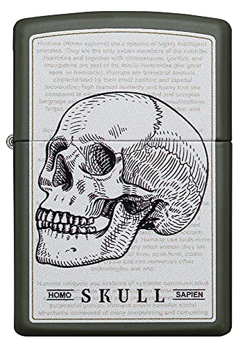 Encendedor de bolsillo Zippo con diseño calavera verde mate miniatura 2